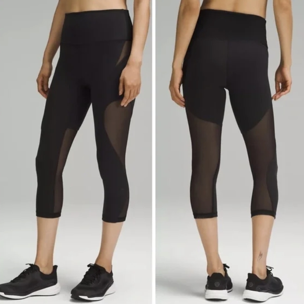NWT Lululemon Wunder Train Mesh Panel HR Crop 21" Black